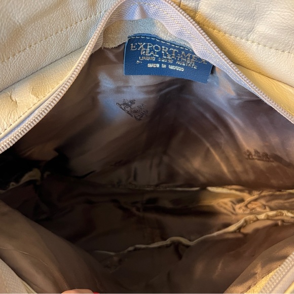 Leather Boho‎ Chic Beige Shoulder Bag Zipper Pockets Made in Mexico - Picture 7 of 7
